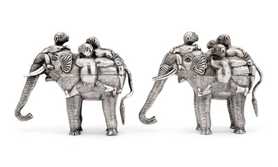 Lot 106 - Pair of Indian Silver Elephant-Form Boxes 20th...