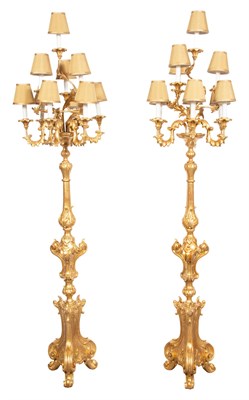 Lot 23 - Pair of Baroque Style Giltwood Nine-Light...