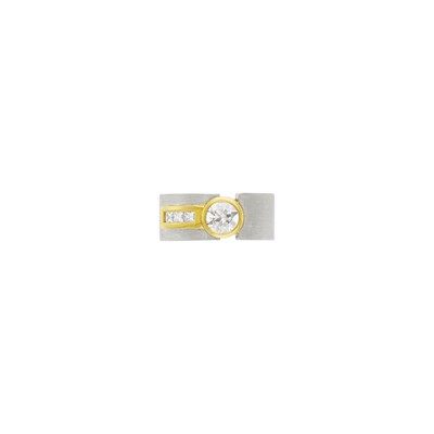 Lot 147 - Wide Platinum, Gold and Diamond Band Ring