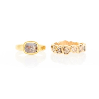 Lot 2214 - Gold and Colored Diamond Ring and Rose Gold Band Ring