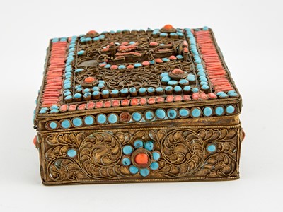 Lot 19 - A Tibetan or Nepalese Hardstone-Inset Box