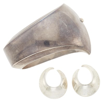 Lot 2099 - Georg Jensen Silver Cuff Bracelet and Pair of Ear Cuffs