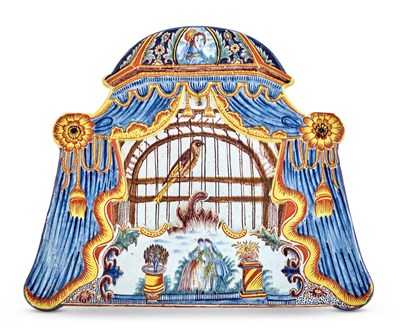 Lot 37 - Delft Polychrome Decorated Birdcage Plaque...