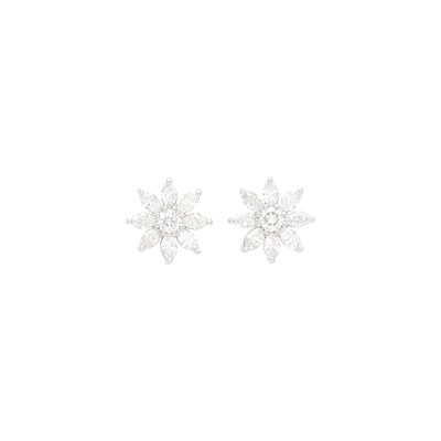 Lot 85 - Pair of Platinum and Diamond Flower Earrings