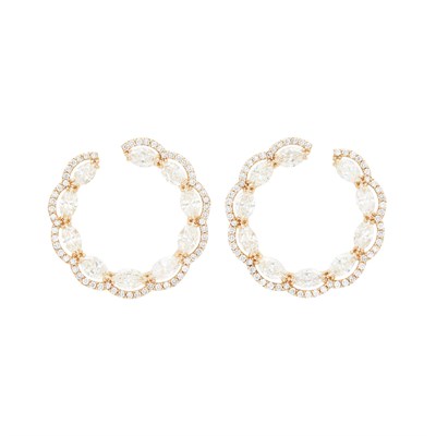 Lot 28 - Pair of Rose Gold and Diamond Hoop Earrings