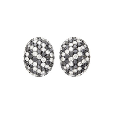 Lot 89 - Pair of Blackened Gold, Diamond and Black Diamond Earrings