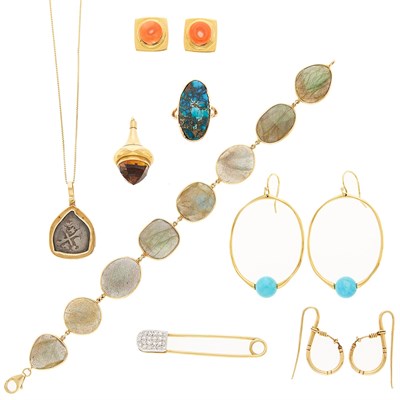 Lot 2237 - Group of Gold, Low Karat Gold, Colored and Hardstone and Diamond Jewelry