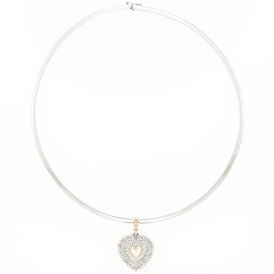 Lot 2185 - White Gold and Diamond Heart Pendant with Omega Chain Necklace
