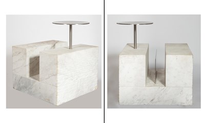 Lot 170 - Pair of Marble and Brushed Steel Magazine End...