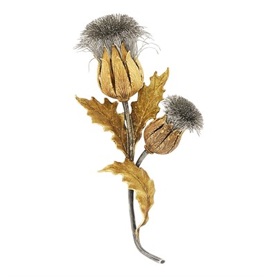 Lot 60 - Mario Buccellati Two-Color Gold and Silver Thistle Clip-Brooch