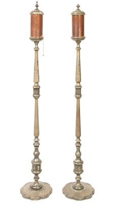 Lot 33 - Pair of Venetian Silvered Wood Floor Lanterns...