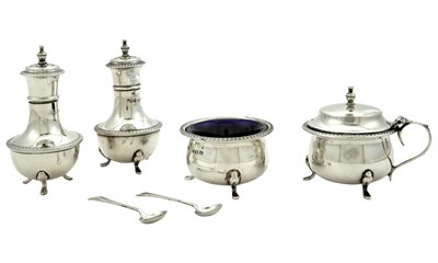 Lot 75 - George V Cased Sterling Silver Condiment Set...