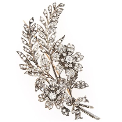 Lot 2101 - Antique Silver, Gold and Diamond Flower 'En Tremblant' Brooch, France