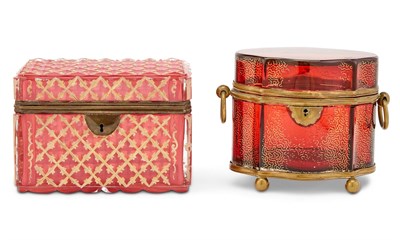 Lot 254 - Two Colored Glass Boxes Height of largest 4...