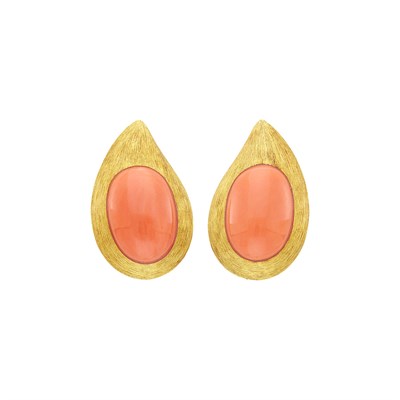 Lot 35 - Henry Dunay Pair of Gold and Coral Earclips
