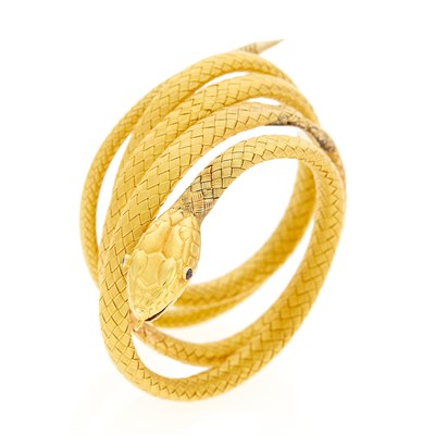 Lot 2110 - Antique Coiled Gold Snake Bracelet