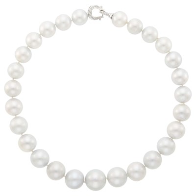 Lot 2176 - South Sea Cultured Pearl Necklace with Silver and Simulated Diamond Clasp