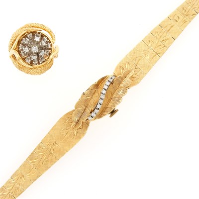 Lot 2141 - Gold and Diamond Bracelet-Watch and Ring