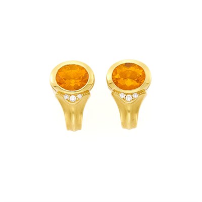 Lot 2253 - Pair of Gold, Citrine and Diamond Earrings