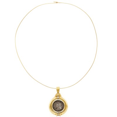 Lot 2023 - Gold, Silver Coin and Diamond Torque Pendant-Necklace