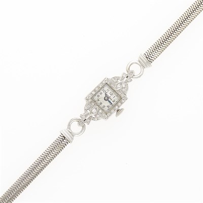 Lot 2117 - Double Strand Platinum, White Gold and Diamond Snake Chain Wristwatch