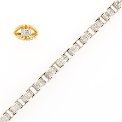 Lot 2267 - Two-Color Gold and Diamond Bracelet and Gold and Diamond Ring