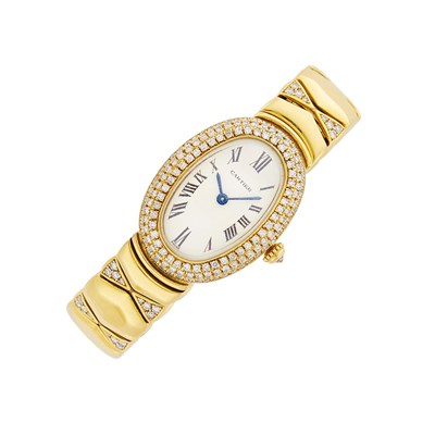 Lot 8 - Cartier Paris Gold and Diamond 'Baignoire' Wristwatch
