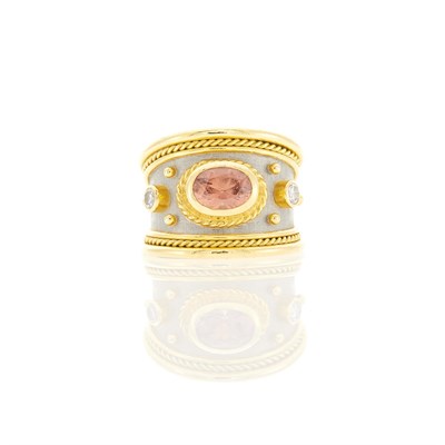 Lot 2229 - Elizabeth Gage Two-Color Gold, Orange Sapphire and Diamond Ring