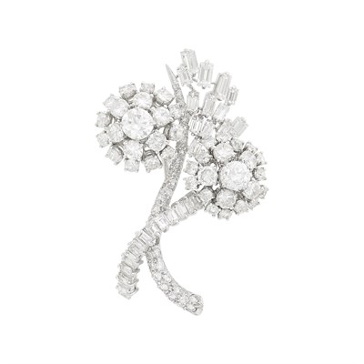 Lot 159 - Platinum and Diamond Flower Brooch