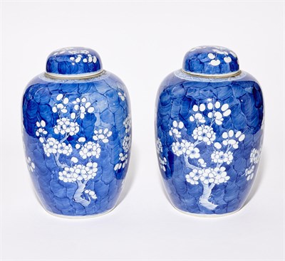 Lot 255 - A Pair of Chinese Blue and White Porcelain Jars and Covers