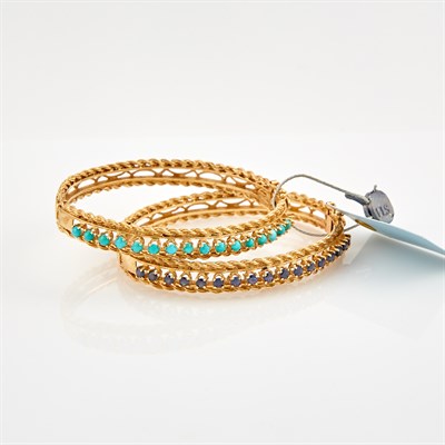 Lot 64 - Two Gold and Stone Rigid Bracelets, 14K 21 dwt....