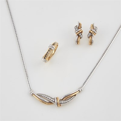 Lot 76 - Diamond Ring, Necklace and Two Earrings, 14K...