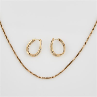 Lot 78 - Two Diamond Earrings and Gold Neck Chain, 14K...