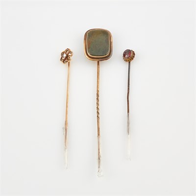 Lot 82 - Three Gold, Stone and Bead Pins, 14K and 10K 4...