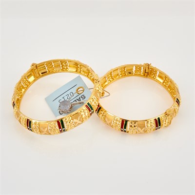 Lot 213 - Two Gold and Enamel Rigid Bracelets, 22K 35...