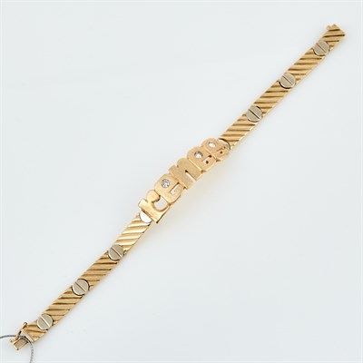 Lot 253 - Diamond ID Bracelet, 3 diamonds about 0.35 ct.,...