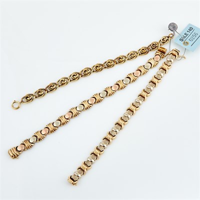 Lot 256 - Three Gold Flexible Bracelets, 14K 33 dwt.