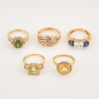 Lot 363 - Three Diamond and Stone Rings and Two Gold and...