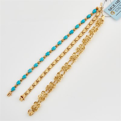 Lot 367 - Three Gold and Stone Flexible Bracelets, 14K...