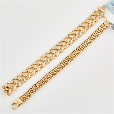 Lot 375 - Two Gold Flexible Bracelets, 14K 14 dwt.