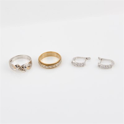 Lot 408 - Two Gold and Stone Rings and Two Earrings, 18K...