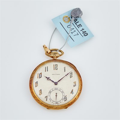 Lot 417 - Gold OF Watch, 19 Jewels, Waltham, 14K
