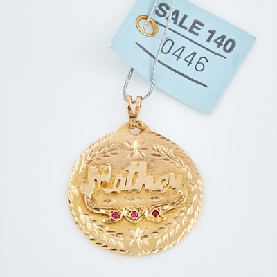 Lot 446 - Gold and Stone Pendant, 14K 2 dwt. all, damaged