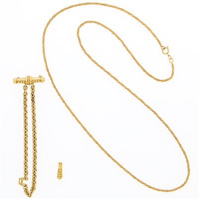 Lot 1269 - Gold Necklace, Brooch Chain and Enhancer Bail
