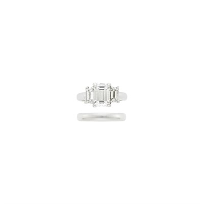 Lot 162 - Platinum and Diamond Ring and Tiffany & Co. Band Ring