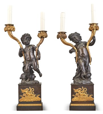Lot 83 - Pair of Empire Gilt and Patinated-Bronze...