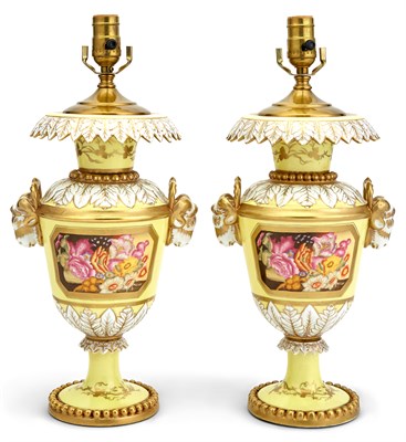 Lot 149 - Pair of Gilt and Hand-Painted Yellow Ground...