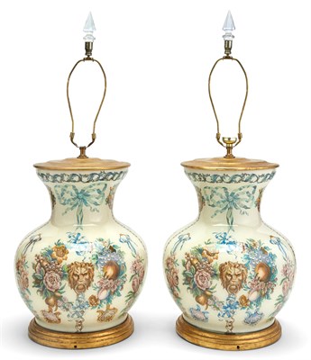 Lot 136 - Pair of Decoupage Decorated Glass Lamps Height...