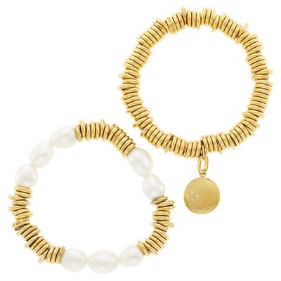 Lot 108 - Links of London Gold and Baroque Freshwater Pearl Bracelet and Diamond Charm Bracelet