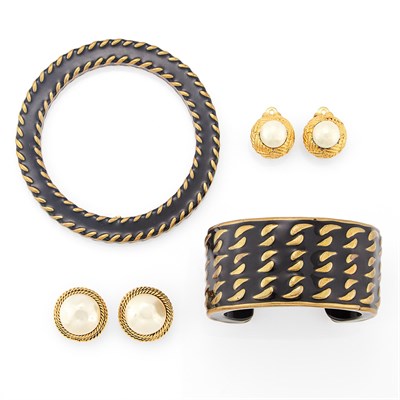 Lot 2066 - Chanel Cuff Bracelet, Bangle Bracelet and Two Pairs of Earclips